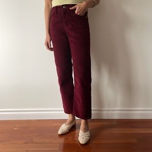 Levi’s wedgie jeans- burgundy ankle crop, corduroy